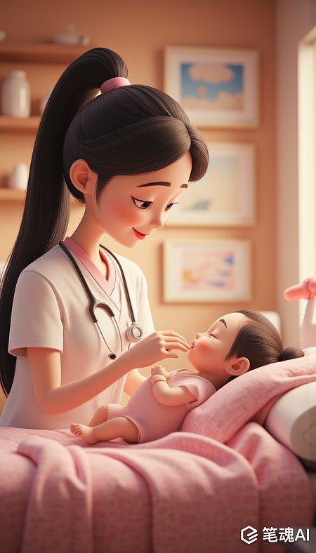 3D皮克斯风格产房新生儿检查OC渲染