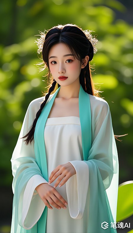 亚洲古风女性绿意盎然自然环境高清摄影