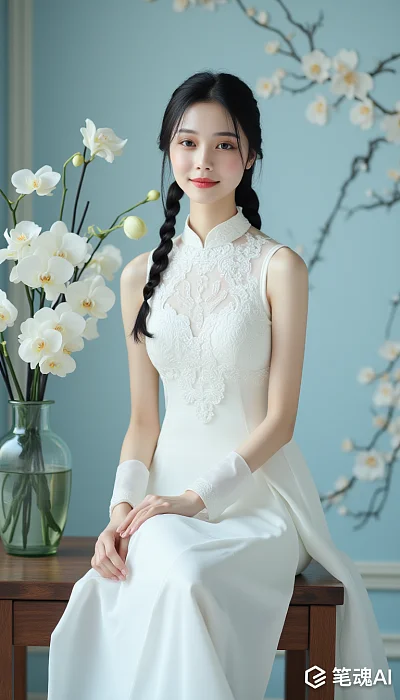 古典优雅白色连衣裙静物摄影