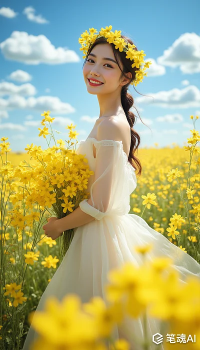 油菜花女孩美丽摄影