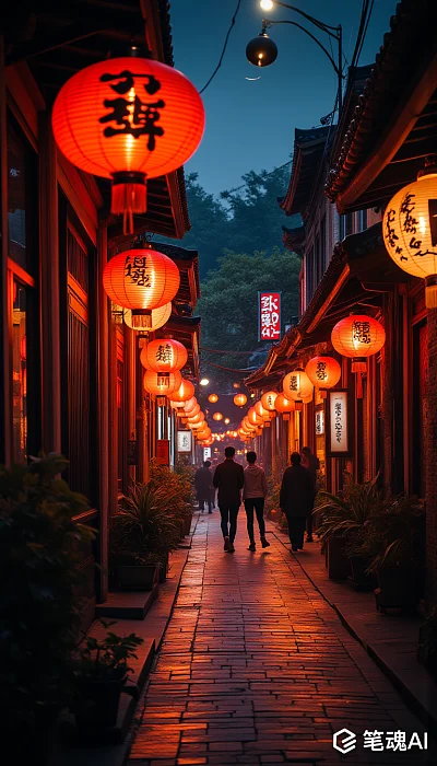 红色灯笼古街夜景温暖宁静