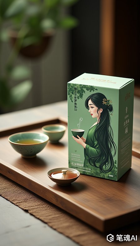 中式茶具现代扁平设计高清包装