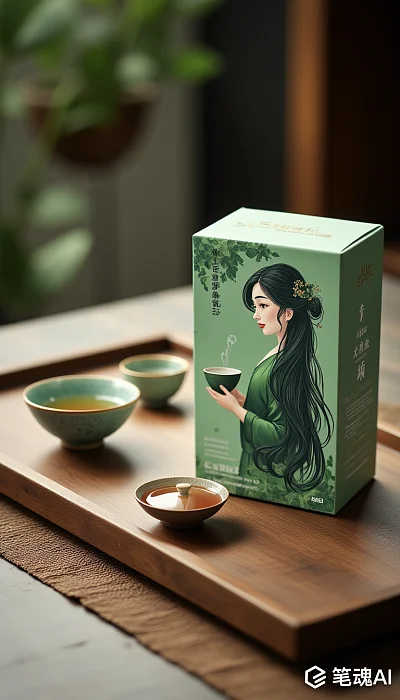 中式茶具现代扁平设计高清包装