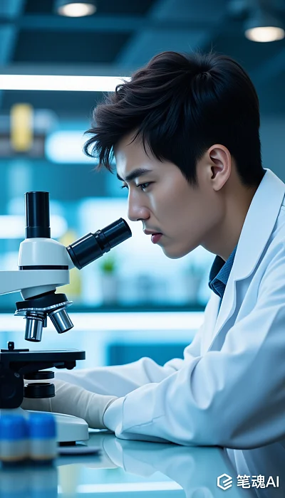 蓝色实验室中专注科研的科学家