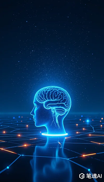 蓝色光晕大脑轮廓星空背景科幻风格