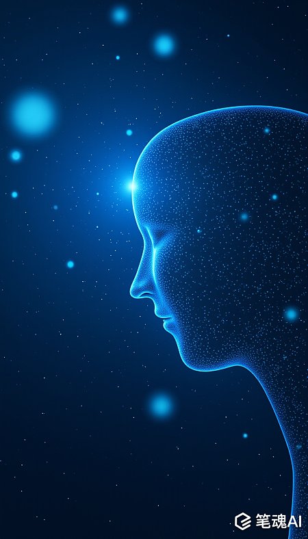 蓝色星空背景下的发光人像抽象艺术风格