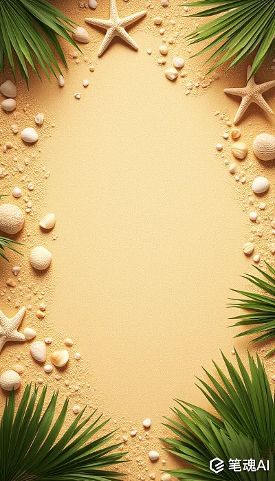 夏日沙滩贝壳海星棕榈