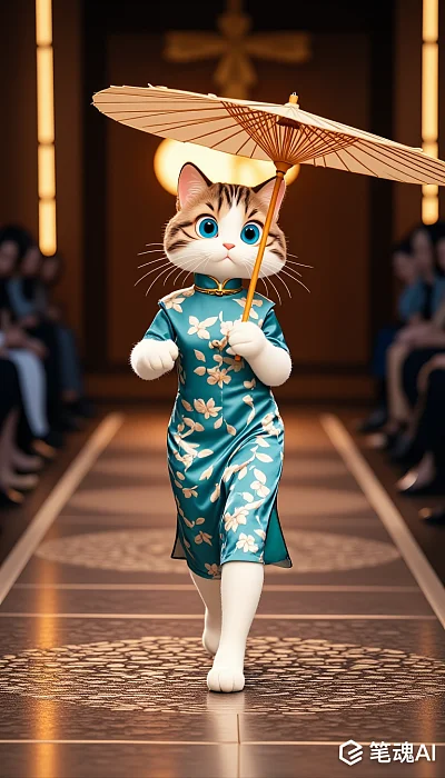 拟人化布偶猫旗袍T台走秀超高清