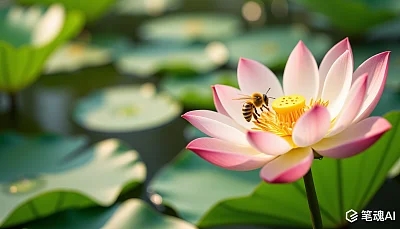 宁静荷塘蜜蜂采蜜富士8K商业摄影