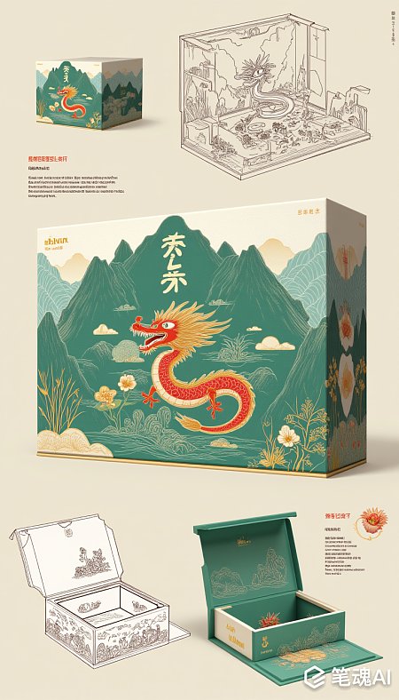 彩色东方龙粽子山脉ibihun品牌包装设计