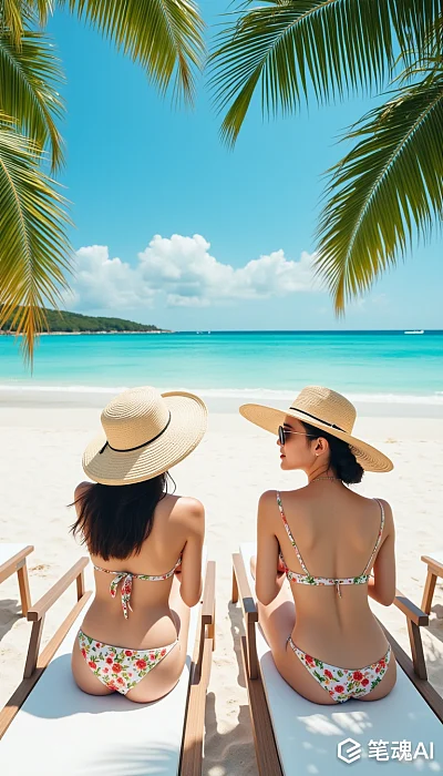 亚洲年轻女性海滩度假高清摄影