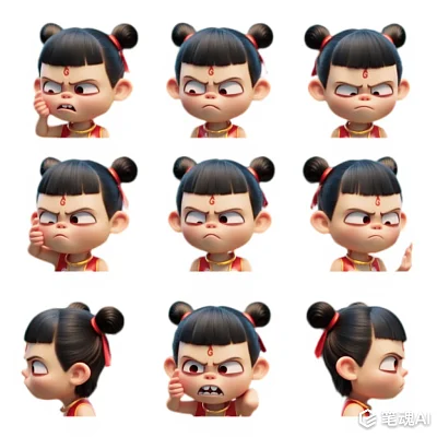萌系魔童哪吒九宫格表情包