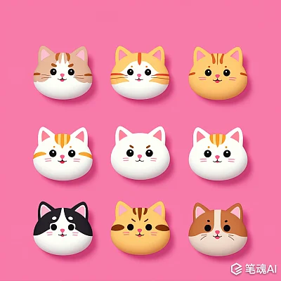 Q版小猫表情包九宫格涂鸦极简风格