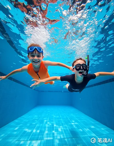 儿童游泳池欢乐浮水照片