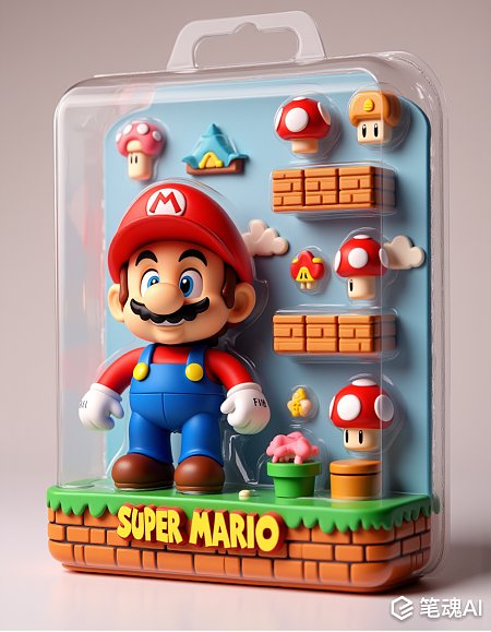 90年代风格3D打印马里奥动作玩偶包装