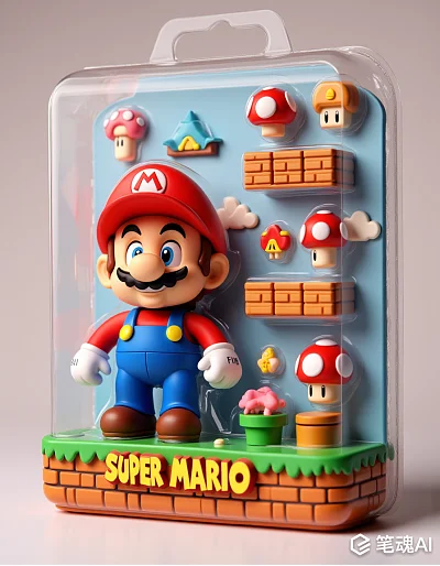 90年代风格3D打印马里奥动作玩偶包装