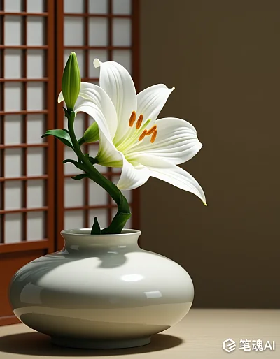和风屏风百合花艺术摄影