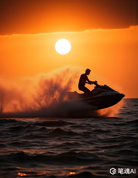 海景摩托艇夕阳摄影
