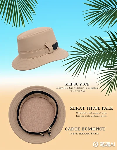 卡其色涤纶防晒帽特写