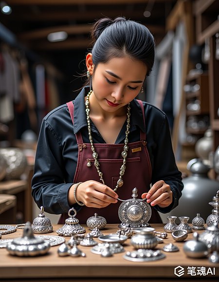 清迈手工艺村民族风银饰全景摄影