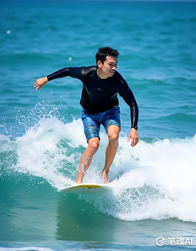 亚洲男子冲浪白板动感摄影