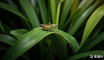立夏户外植物绿棕蝈蝈写实摄影