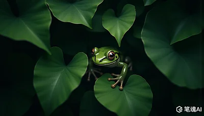 立夏茂密植物丛中隐藏青蛙自然深绿滤镜写实