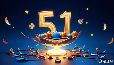霓虹渐变碰撞的51金属质感数字
