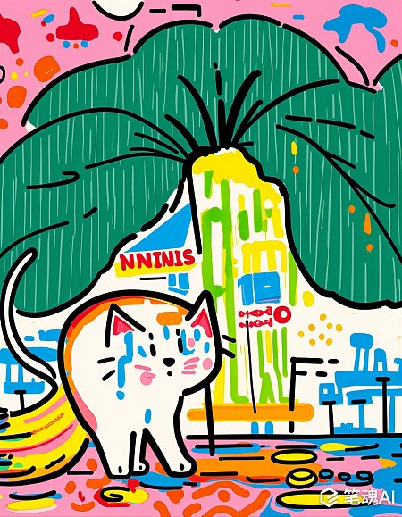 猫咪荷叶涂鸦插图
