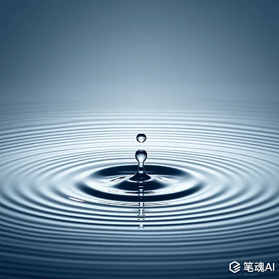 蓝色渐变背景中水滴激起的涟漪艺术风格