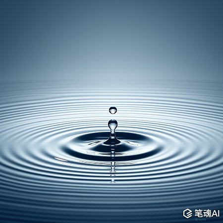 蓝色渐变背景中水滴激起的涟漪艺术风格