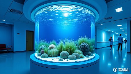 蓝色海底世界主题的现代艺术馆