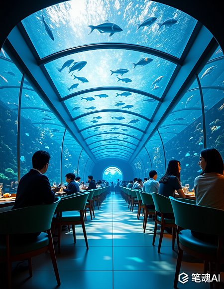 蓝色隧道餐厅海底世界风格
