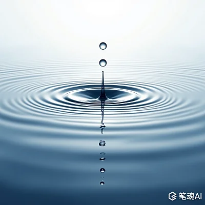 蓝色水滴坠落激起层层涟漪宁静优雅