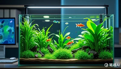 绿色植物点缀的鱼缸充满生机与活力现代风格