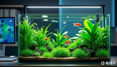 绿色植物点缀的鱼缸充满生机与活力现代风格