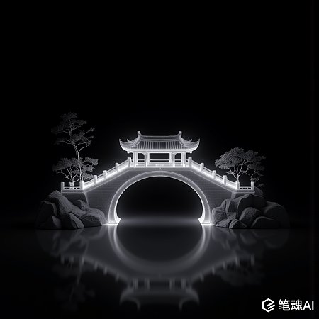 中国古徽式悬空全息小桥超现实主义摄影