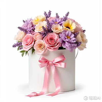 浪漫甜美多彩花卉白色礼盒摄影