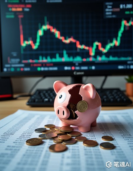 粉色存钱罐金币满地股票图表背景风格