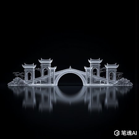 中国古徽式悬空桥全息纹理8K摄影