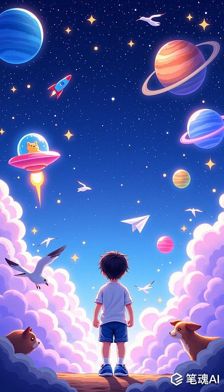 梦幻动漫儿童节插画