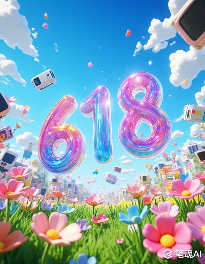 618节日主题色彩鲜艳充满活力的梦幻场景