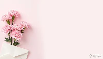 粉色康乃馨与信封简约优雅背景