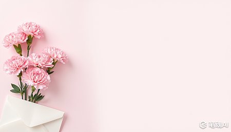 粉色康乃馨与信封简约优雅背景