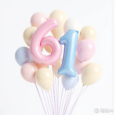 粉色和蓝色数字61气球装饰着五颜六色的气球束庆祝生日快乐