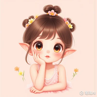 粉色背景下的可爱精灵女孩插画