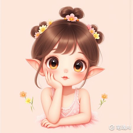 粉色背景下的可爱精灵女孩插画