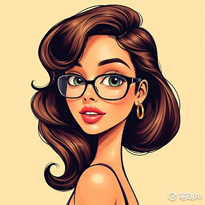 棕色卷发戴眼镜的女性卡通画