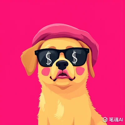 粉色背景黄色小狗戴墨镜时尚风格