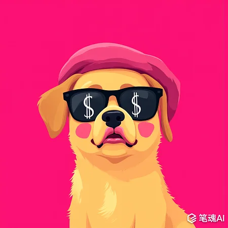 粉色背景黄色小狗戴墨镜时尚风格